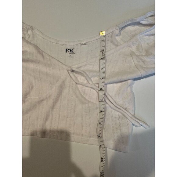 Womens PacSun White Puff Sleeve Ruched Cropped Top – Size M - Picture 4 of 6
